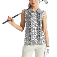 Hawaii Vintage Gray Hibiscus Tapa Pattern Women Sleeveless Polo Shirt LT05 - Polynesian Pride