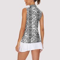 Hawaii Vintage Gray Hibiscus Tapa Pattern Women Sleeveless Polo Shirt LT05 - Polynesian Pride