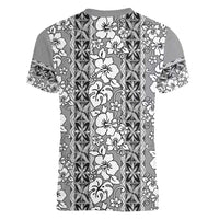 Hawaii Vintage Gray Hibiscus Tapa Pattern Women V-Neck T-Shirt LT05 - Polynesian Pride