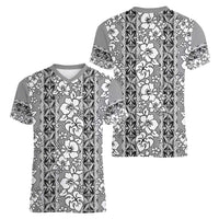 Hawaii Vintage Gray Hibiscus Tapa Pattern Women V-Neck T-Shirt LT05 - Polynesian Pride