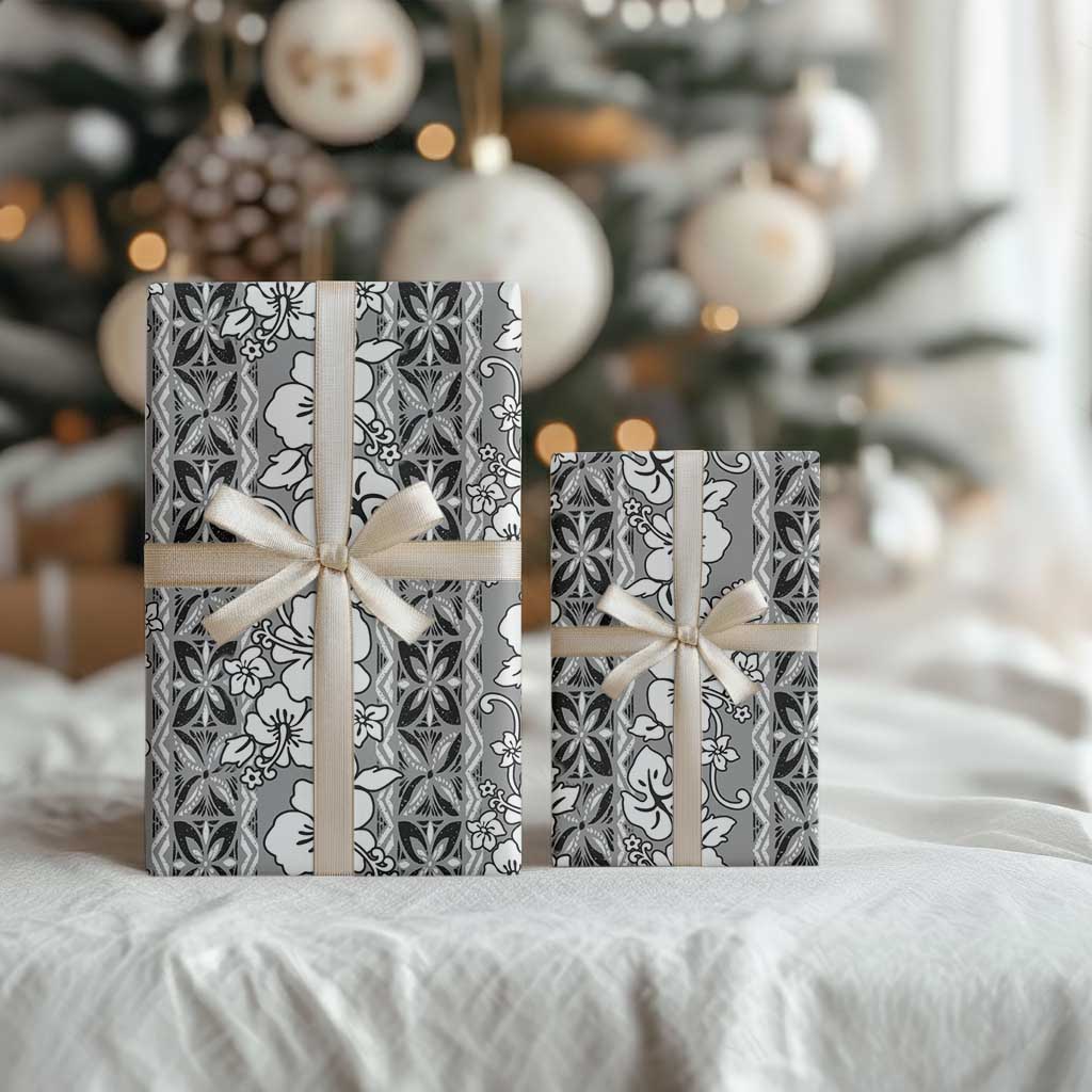 Hawaii Vintage Gray Hibiscus Tapa Pattern Wrapping Paper - Polynesian Pride