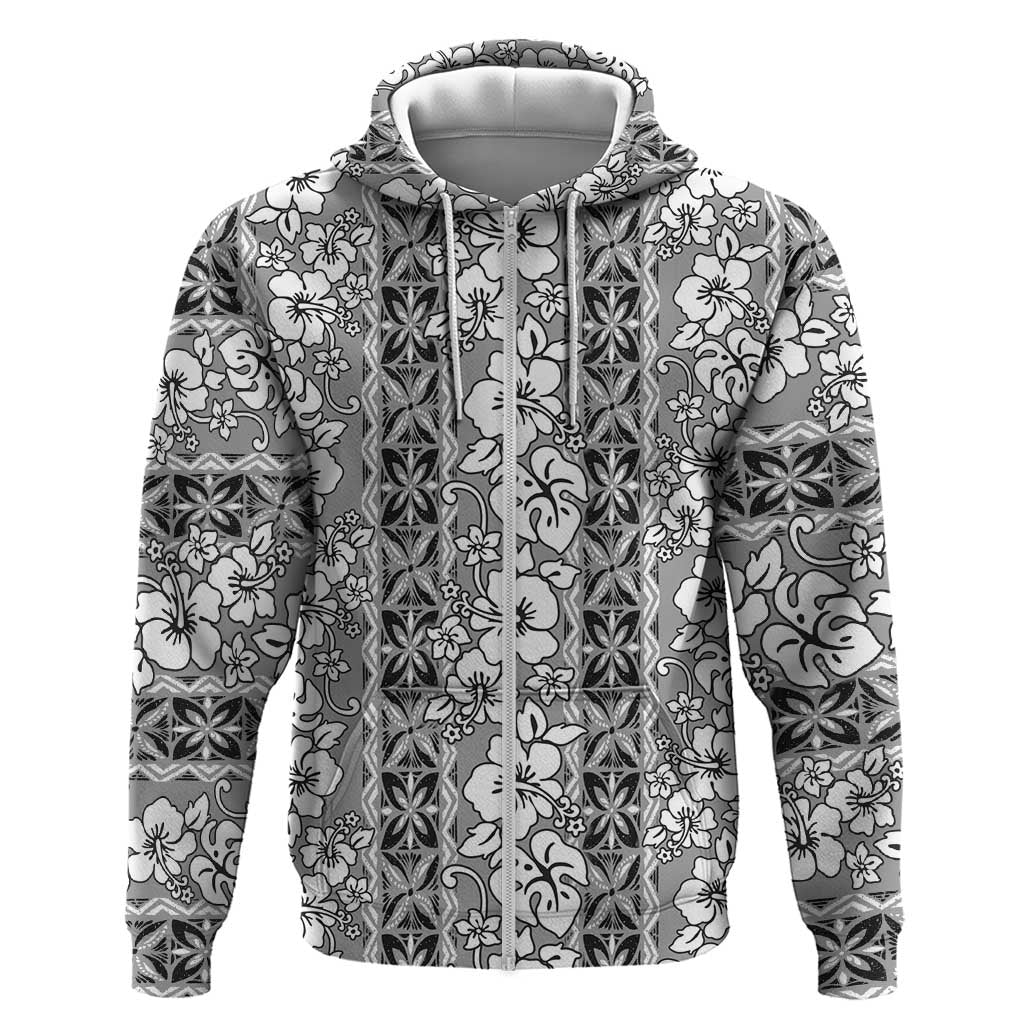 Hawaii Vintage Gray Hibiscus Tapa Pattern Zip Hoodie LT05 Zip Hoodie Gray - Polynesian Pride