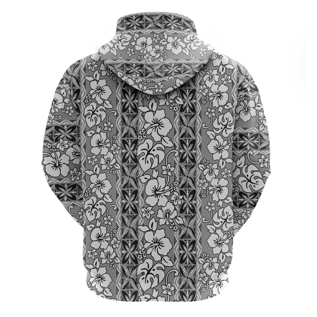 Hawaii Vintage Gray Hibiscus Tapa Pattern Zip Hoodie LT05 - Polynesian Pride