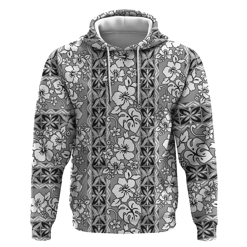 Hawaii Vintage Gray Hibiscus Tapa Pattern Zip Hoodie LT05 Pullover Hoodie Gray - Polynesian Pride