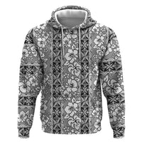 Hawaii Vintage Gray Hibiscus Tapa Pattern Zip Hoodie LT05 Pullover Hoodie Gray - Polynesian Pride