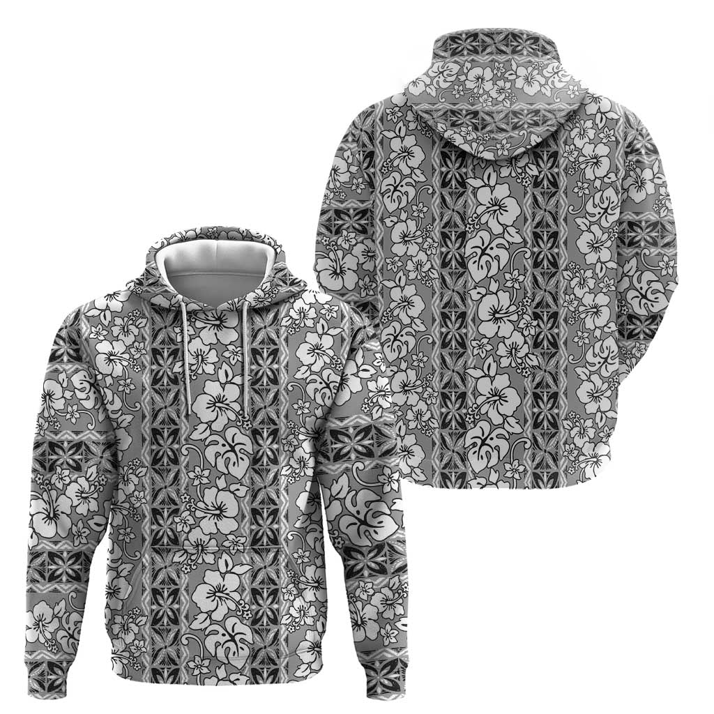 Hawaii Vintage Gray Hibiscus Tapa Pattern Zip Hoodie LT05 - Polynesian Pride