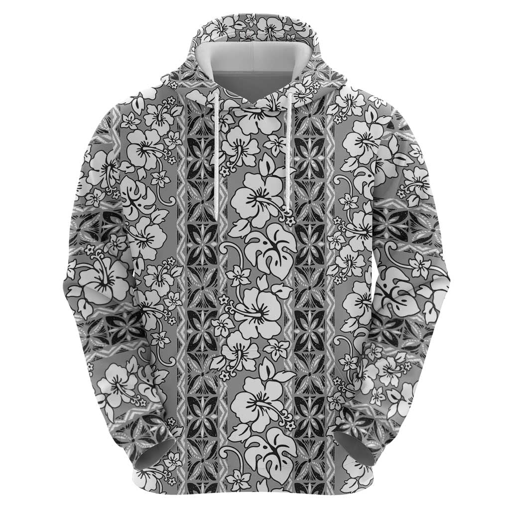 Hawaii Vintage Gray Hibiscus Tapa Pattern Zip Hoodie LT05 - Polynesian Pride