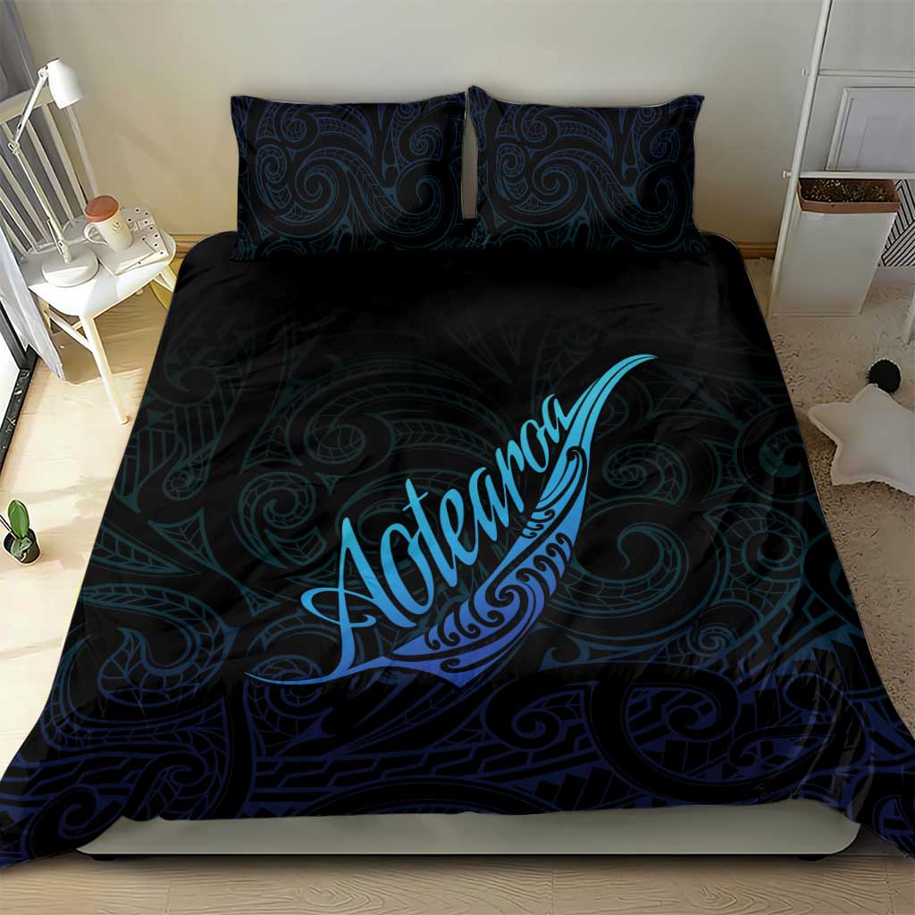 Aotearoa New Zealand Bedding Set Koru Fern Blue Gradient