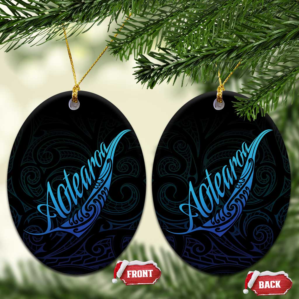 Aotearoa New Zealand Ceramic Ornament Koru Fern Blue Gradient LT05 Oval Blue - Polynesian Pride
