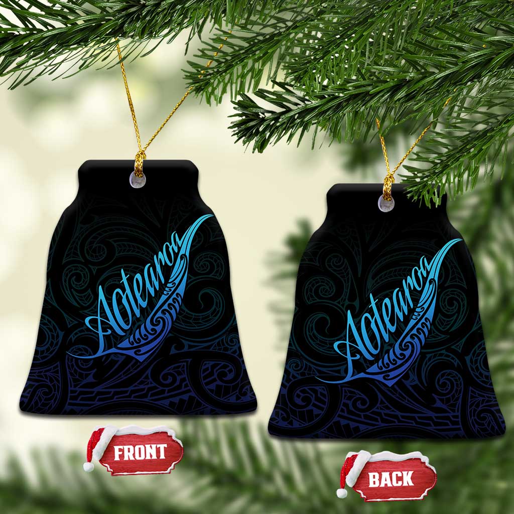 Aotearoa New Zealand Ceramic Ornament Koru Fern Blue Gradient LT05 Bell Flake Blue - Polynesian Pride