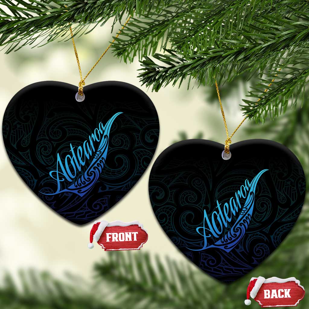 Aotearoa New Zealand Ceramic Ornament Koru Fern Blue Gradient LT05 Heart Blue - Polynesian Pride
