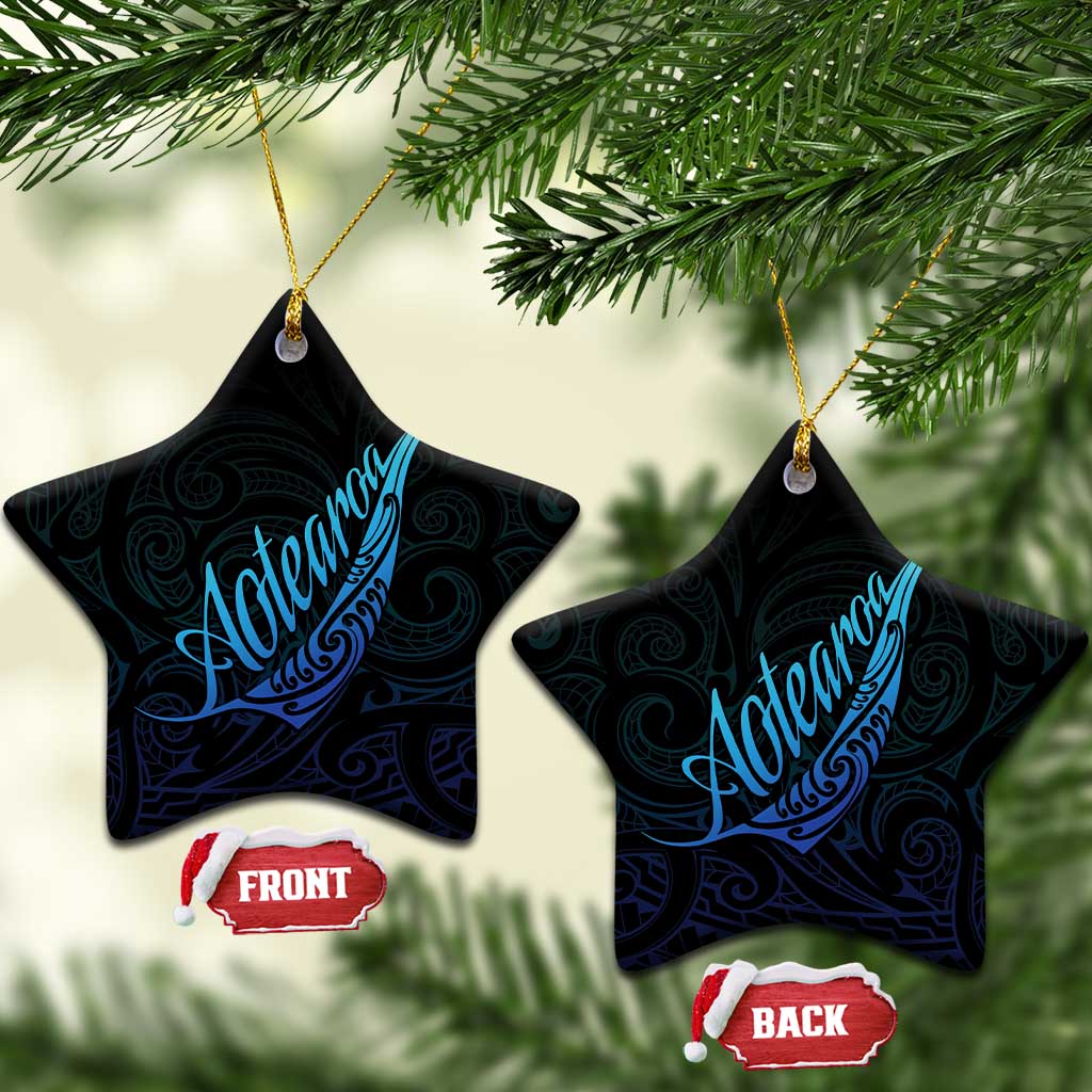 Aotearoa New Zealand Ceramic Ornament Koru Fern Blue Gradient LT05 Star Blue - Polynesian Pride