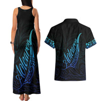 Aotearoa New Zealand Couples Matching Tank Maxi Dress and Hawaiian Shirt Koru Fern Blue Gradient