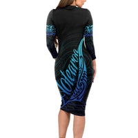 Aotearoa New Zealand Long Sleeve Bodycon Dress Koru Fern Blue Gradient