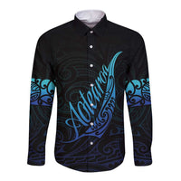Aotearoa New Zealand Long Sleeve Button Shirt Koru Fern Blue Gradient LT05 Unisex Blue - Polynesian Pride