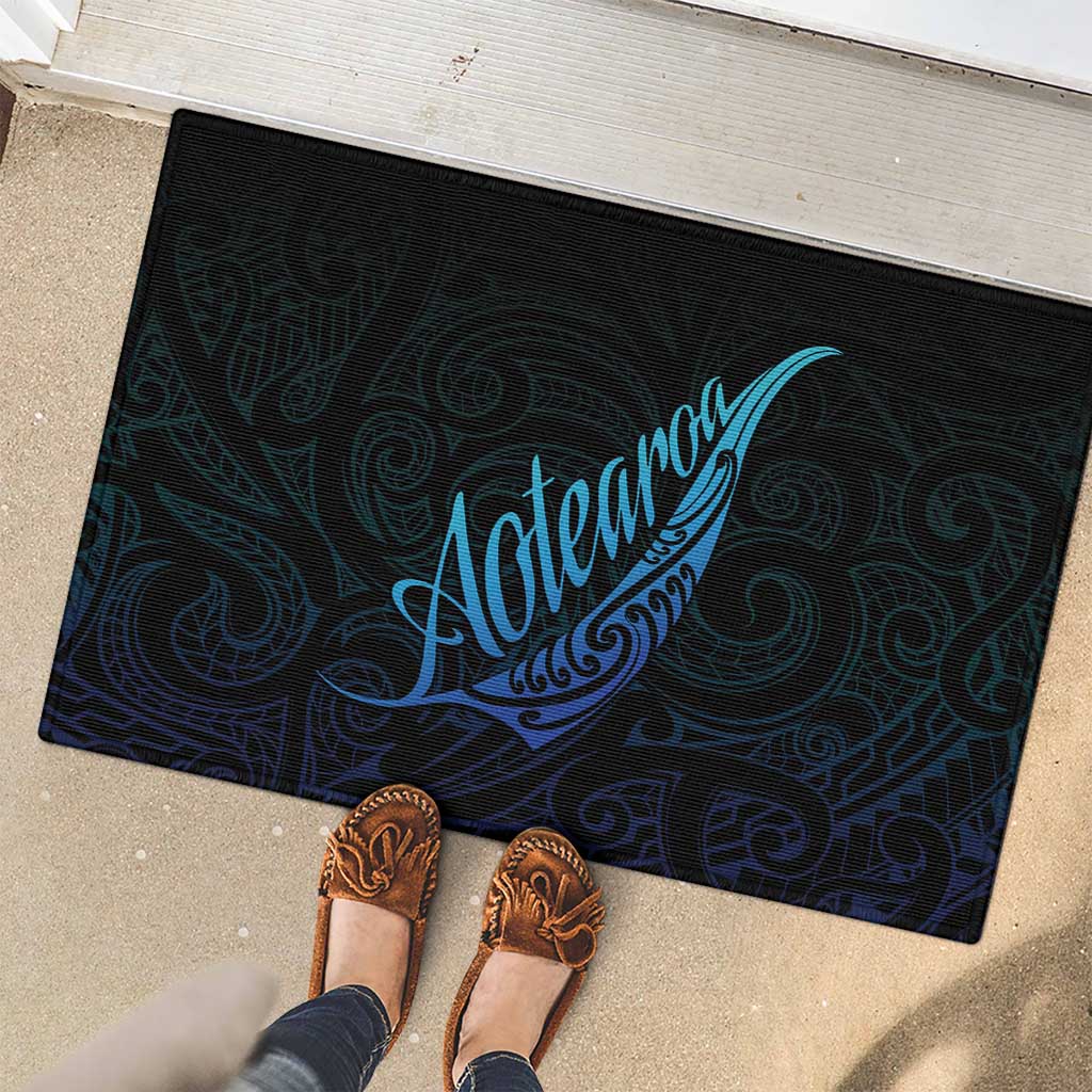 Aotearoa New Zealand Rubber Doormat Koru Fern Blue Gradient
