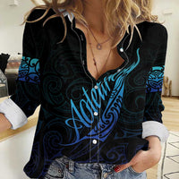 Aotearoa New Zealand Women Casual Shirt Koru Fern Blue Gradient LT05 Female Blue - Polynesian Pride