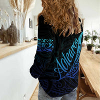 Aotearoa New Zealand Women Casual Shirt Koru Fern Blue Gradient LT05 - Polynesian Pride