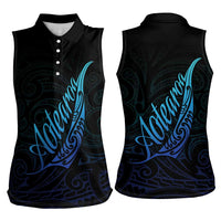 Aotearoa New Zealand Women Sleeveless Polo Shirt Koru Fern Blue Gradient LT05 - Polynesian Pride