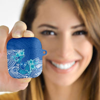 Hawaii Discoverers Day AirPods Case Polynesian Fish Hook With Hibiscus Blue