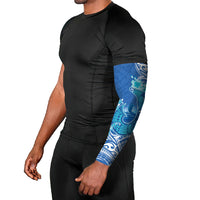 Hawaii Discoverers Day Arm Sleeves Polynesian Fish Hook With Hibiscus Blue