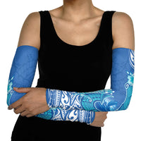 Hawaii Discoverers Day Arm Sleeves Polynesian Fish Hook With Hibiscus Blue