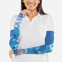 Hawaii Discoverers Day Arm Sleeves Polynesian Fish Hook With Hibiscus Blue