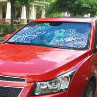 Hawaii Discoverers Day Auto Sun Shade Polynesian Fish Hook With Hibiscus Blue