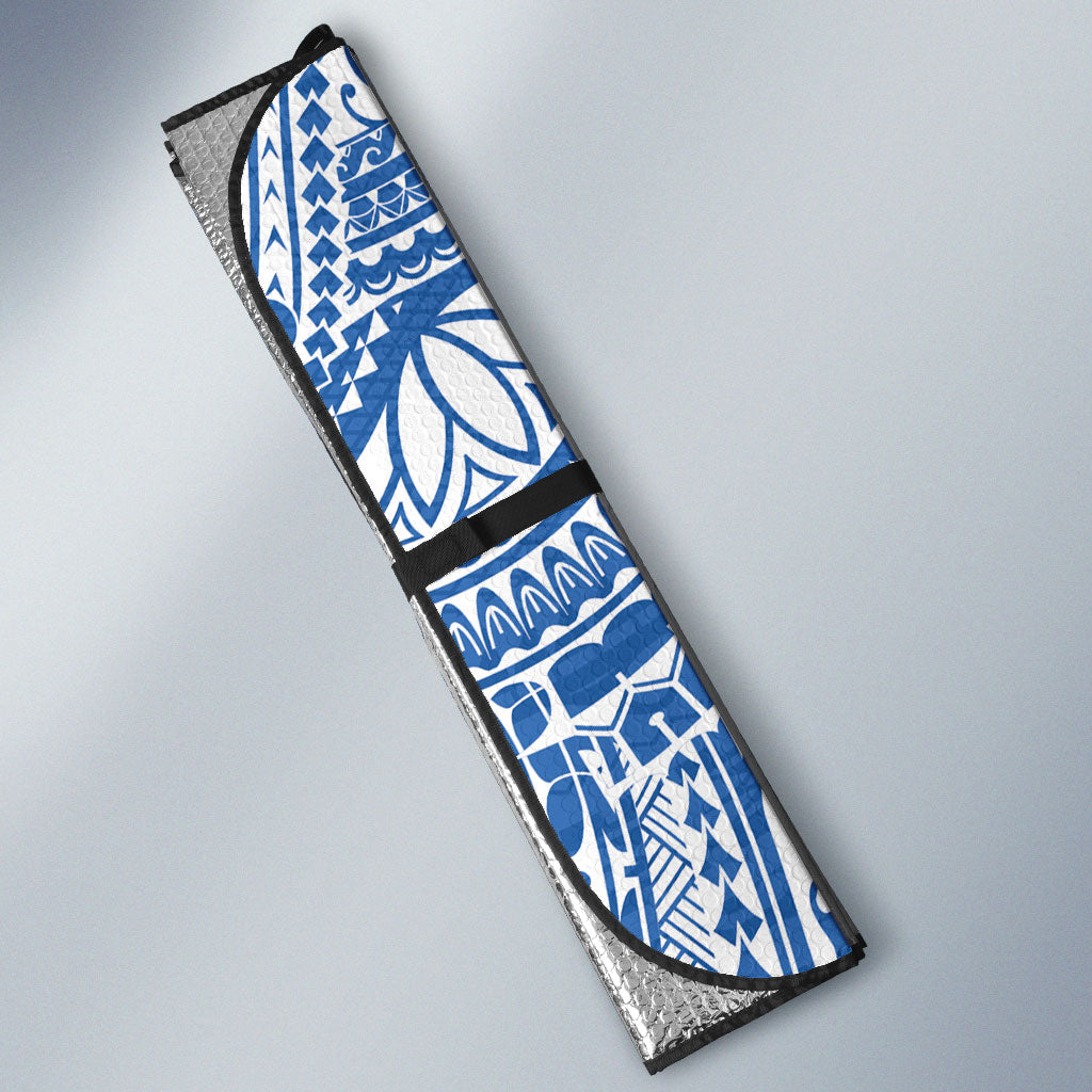 Hawaii Discoverers Day Auto Sun Shade Polynesian Fish Hook With Hibiscus Blue