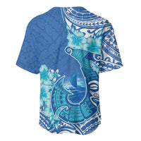 Hawaii Discoverers Day Baseball Jersey Polynesian Fish Hook With Hibiscus Blue
