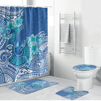 Hawaii Discoverers Day Bathroom Set Polynesian Fish Hook With Hibiscus Blue