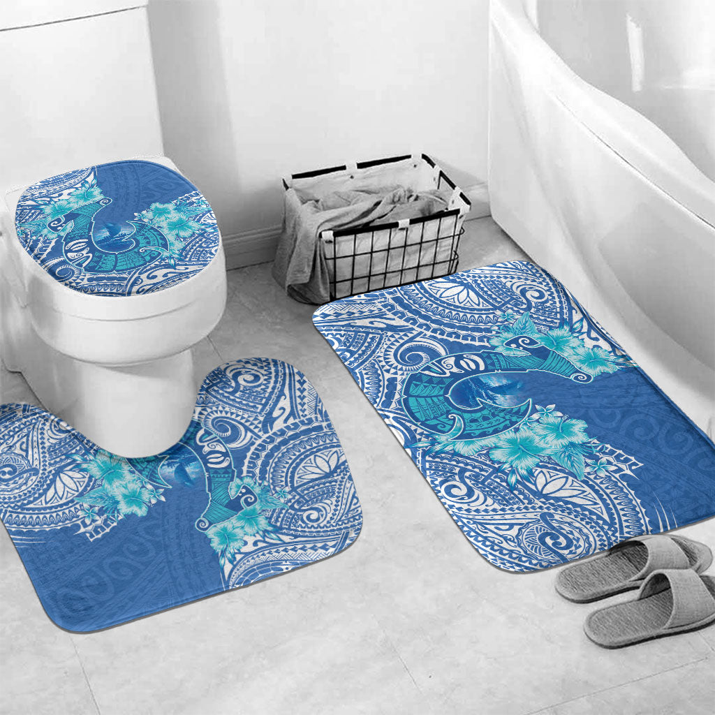 Hawaii Discoverers Day Bathroom Set Polynesian Fish Hook With Hibiscus Blue