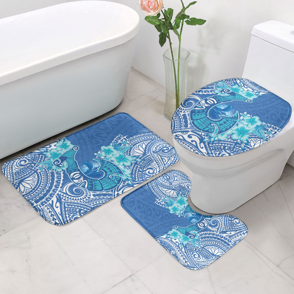 Hawaii Discoverers Day Bathroom Set Polynesian Fish Hook With Hibiscus Blue
