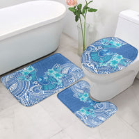 Hawaii Discoverers Day Bathroom Set Polynesian Fish Hook With Hibiscus Blue