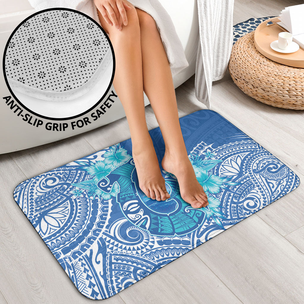 Hawaii Discoverers Day Bathroom Set Polynesian Fish Hook With Hibiscus Blue