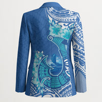 Hawaii Discoverers Day Blazer Polynesian Fish Hook With Hibiscus Blue