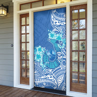 Hawaii Discoverers Day Door Cover Polynesian Fish Hook With Hibiscus Blue