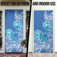 Hawaii Discoverers Day Door Cover Polynesian Fish Hook With Hibiscus Blue