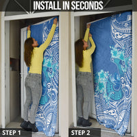 Hawaii Discoverers Day Door Cover Polynesian Fish Hook With Hibiscus Blue