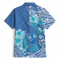 Hawaii Discoverers Day Hawaiian Shirt Polynesian Fish Hook With Hibiscus Blue