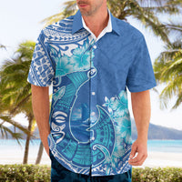 Hawaii Discoverers Day Hawaiian Shirt Polynesian Fish Hook With Hibiscus Blue