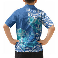Hawaii Discoverers Day Hawaiian Shirt Polynesian Fish Hook With Hibiscus Blue