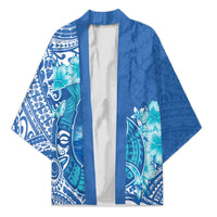 Hawaii Discoverers Day Kimono Polynesian Fish Hook With Hibiscus Blue