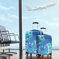 Hawaii Discoverers Day Luggage Cover Polynesian Fish Hook With Hibiscus Blue