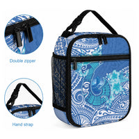 Hawaii Discoverers Day Lunch Bag Polynesian Fish Hook With Hibiscus Blue