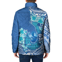 Hawaii Discoverers Day Padded Jacket Polynesian Fish Hook With Hibiscus Blue
