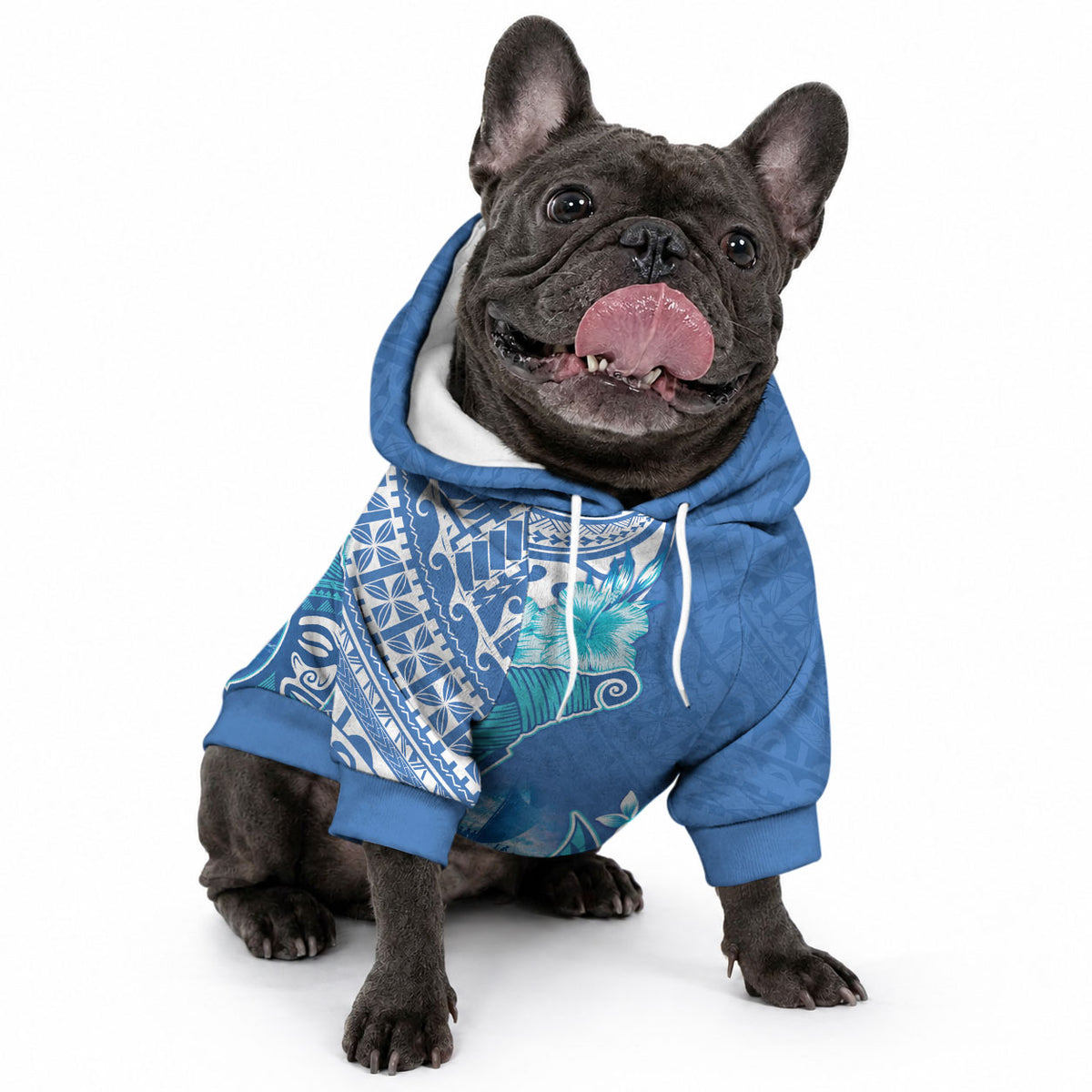 Hawaii Discoverers Day Pet Hoodie Polynesian Fish Hook With Hibiscus Blue