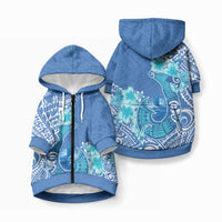 Hawaii Discoverers Day Pet Hoodie Polynesian Fish Hook With Hibiscus Blue