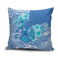 Hawaii Discoverers Day Pillow Cover Polynesian Fish Hook With Hibiscus Blue