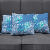 Hawaii Discoverers Day Pillow Cover Polynesian Fish Hook With Hibiscus Blue
